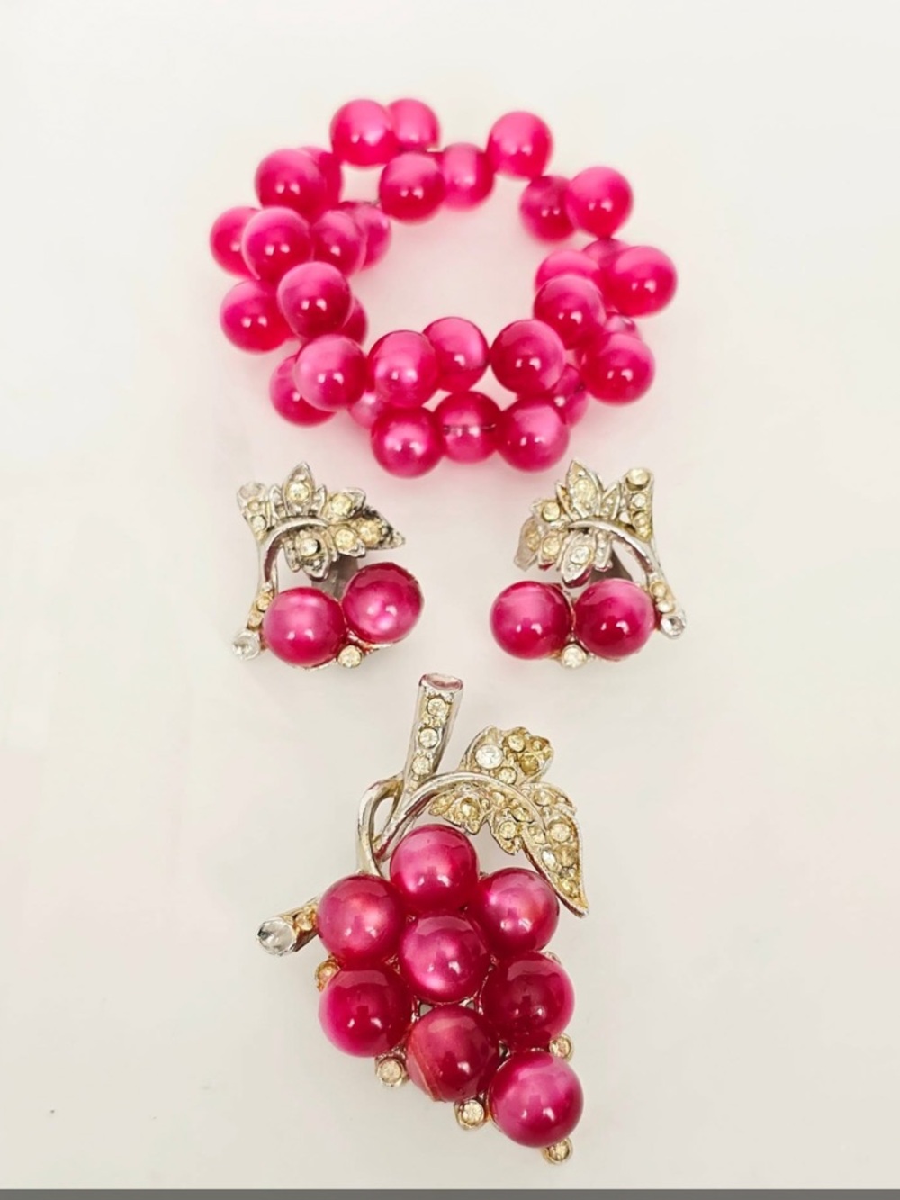 🔥 Vintage Coro Pink Moonglow Bracelet/Brooch/Earrings Set - Picture 8 of 8